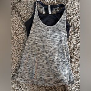 Lululemon White and Gray No Limits Tank Top with Built in Bra